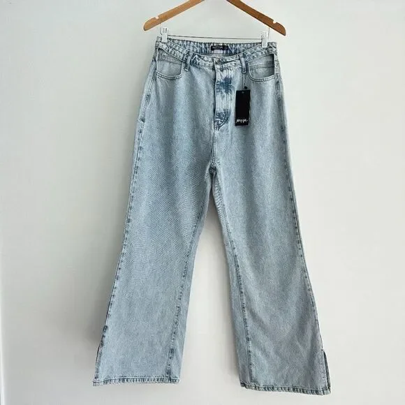 NWT Nasty Gal High Waist Wide Leg Cut Out Jeans - Picture 2 of 11